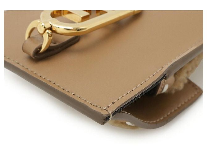 Fendi FF Logo Handy-Etui aus Shearling Weiß Beige - Ansicht 3