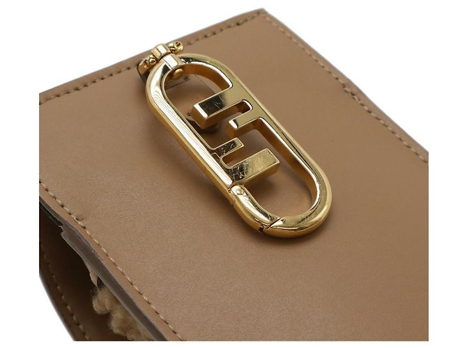 Fendi FF Logo Handy-Etui aus Shearling Weiß Beige - Ansicht 4