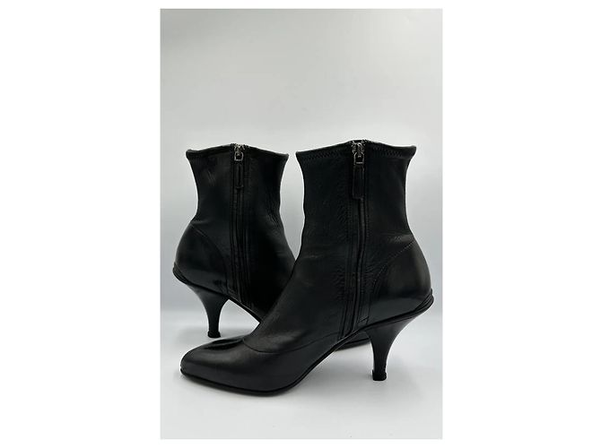 Prada Black Leather Pointed Toe Ankle Boots - view 10