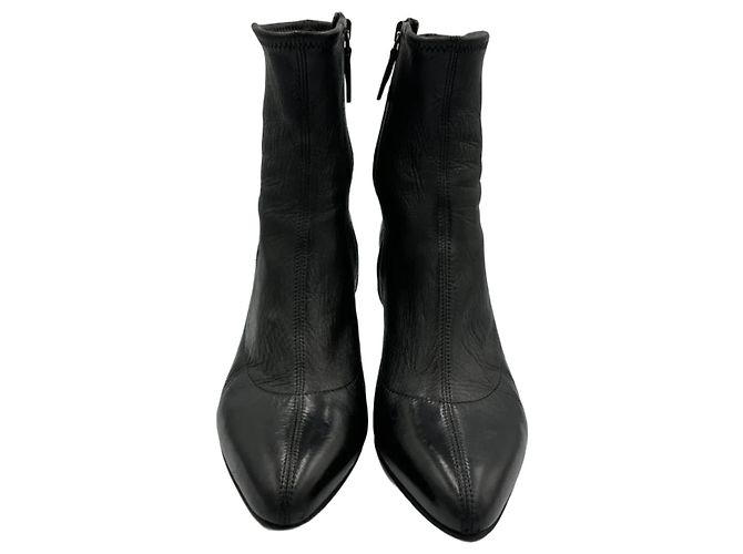 Prada Black Leather Pointed Toe Ankle Boots - view 2
