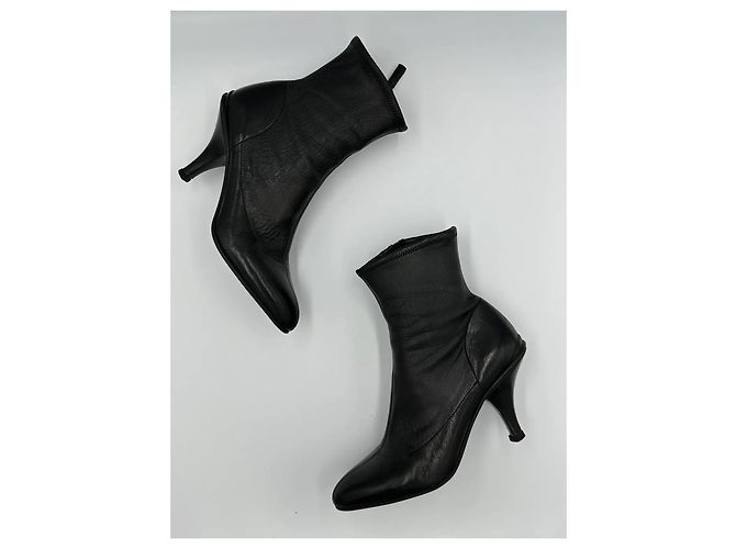 Prada Black Leather Pointed Toe Ankle Boots - view 3