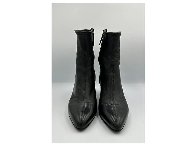 Prada Black Leather Pointed Toe Ankle Boots - view 4
