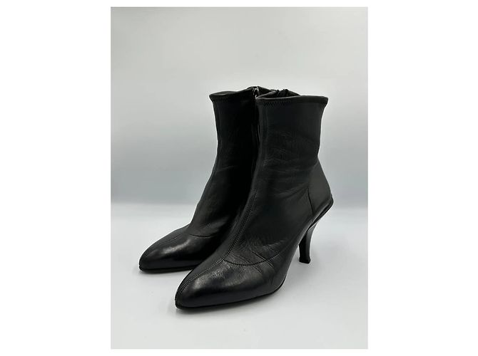 Prada Black Leather Pointed Toe Ankle Boots - view 5