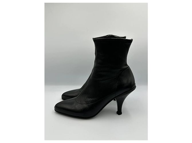 Prada Black Leather Pointed Toe Ankle Boots - view 6