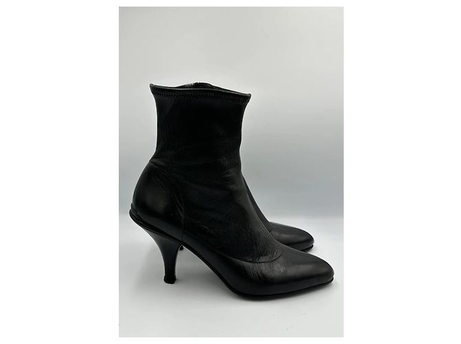 Prada Black Leather Pointed Toe Ankle Boots - view 7