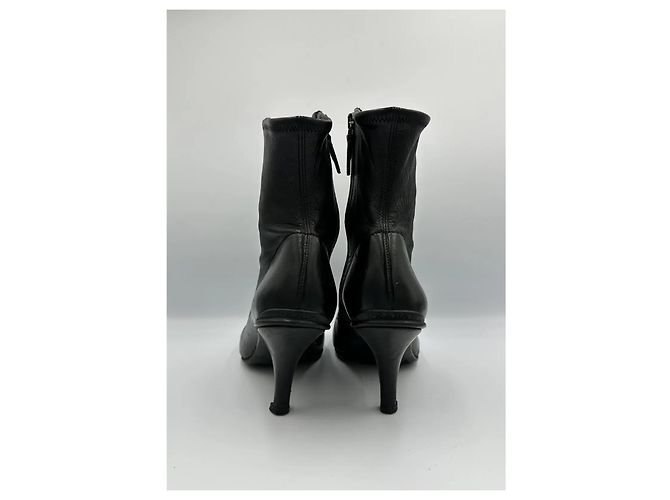 Prada Black Leather Pointed Toe Ankle Boots - view 8