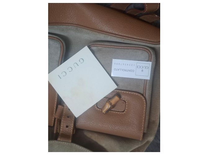 Zaino Gucci in camoscio e pelle con dettagli in bambù Marrone - vista 10
