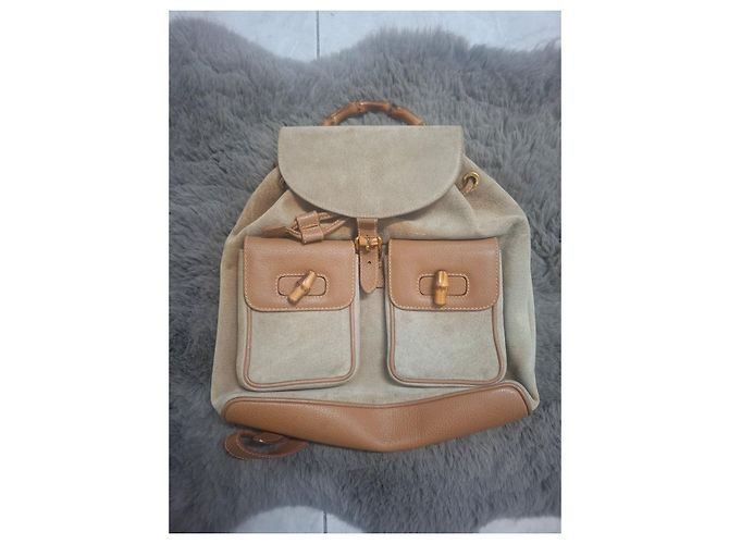 Zaino Gucci in camoscio e pelle con dettagli in bambù Marrone - vista 2