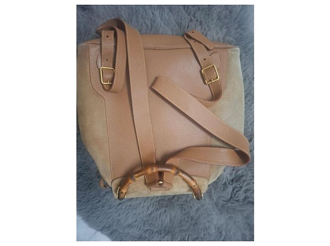 Zaino Gucci in camoscio e pelle con dettagli in bambù Marrone - vista 3