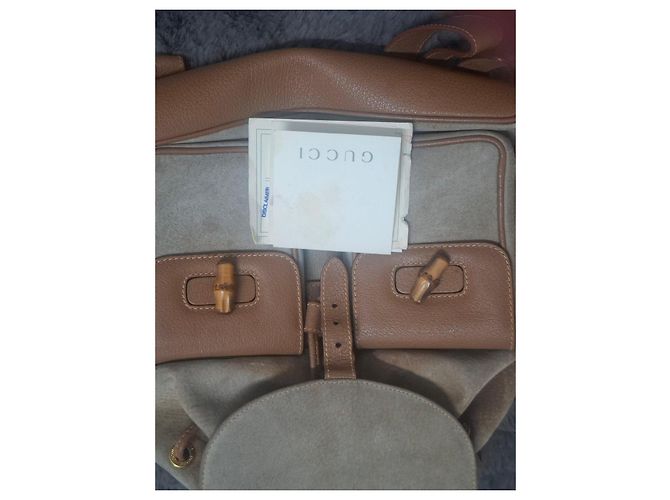 Zaino Gucci in camoscio e pelle con dettagli in bambù Marrone - vista 9