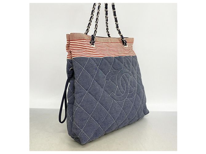 Borsa Tote Chanel in tela blu navy - vista 2