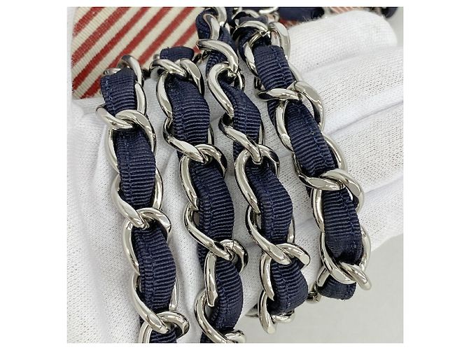 Borsa Tote Chanel in tela blu navy - vista 8