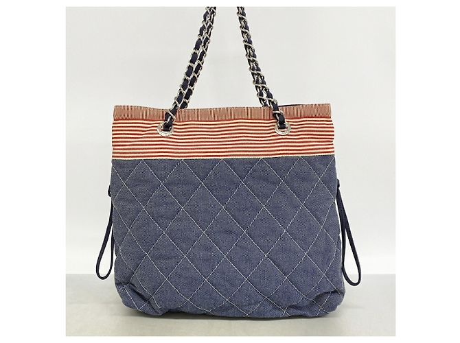 Borsa Tote Chanel in tela blu navy - vista 9