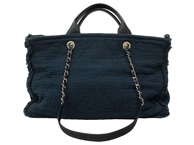 Borsa Tote Chanel Deauville con Catena Blu navy - vista 10