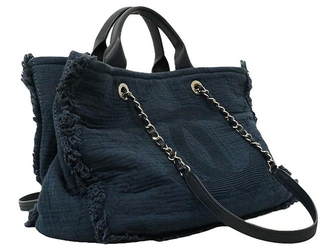 Borsa Tote Chanel Deauville con Catena Blu navy - vista 2