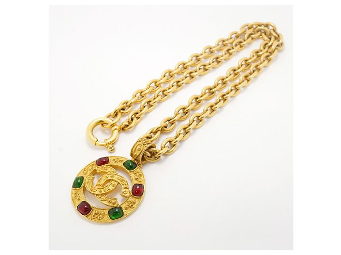 Collana Chanel placcata oro con pietre colorate Rosso D'oro Verde - vista 3
