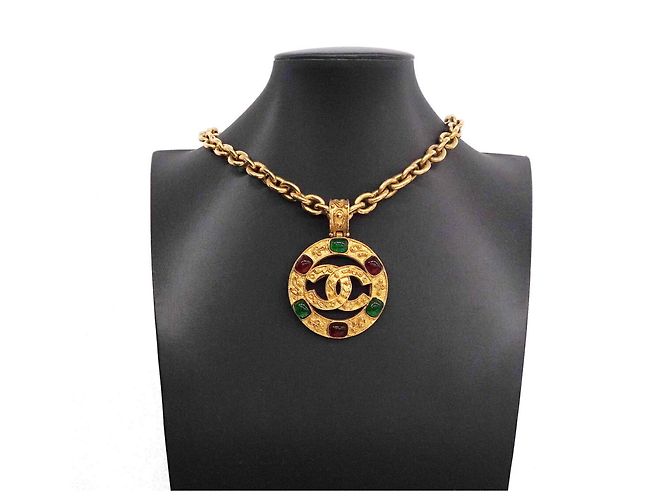 Collana Chanel placcata oro con pietre colorate Rosso D'oro Verde - vista 6