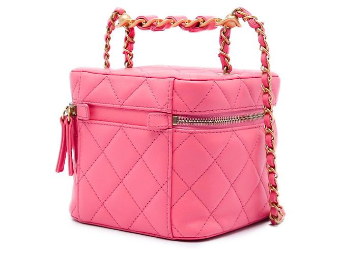 Chanel Small CC Vanity Case aus gestepptem Lammleder in Rosa mit Kette Pink - Ansicht 2