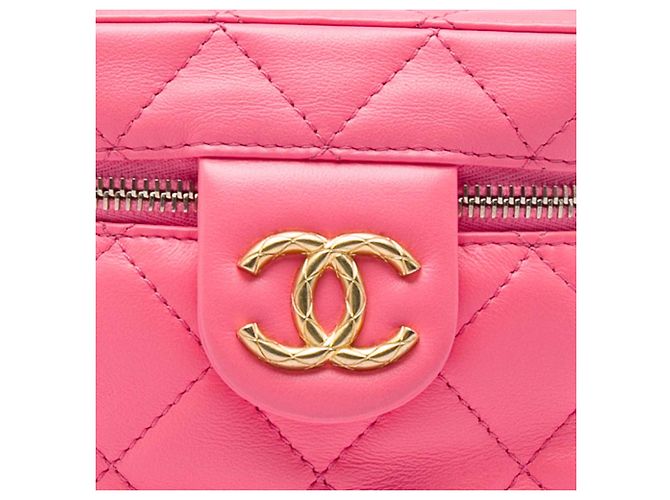 Chanel Small CC Vanity Case aus gestepptem Lammleder in Rosa mit Kette Pink - Ansicht 5