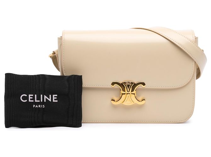 Céline Celine Beige Classique Shiny Calfskin Triomphe Crossbody - vista 7