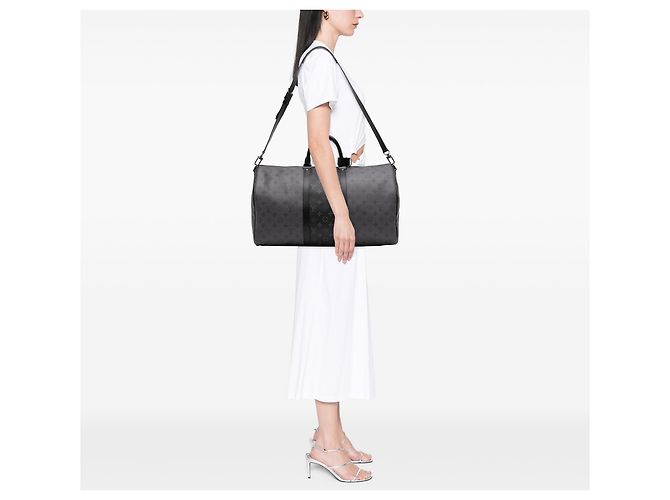 Louis Vuitton Gray Monogram Eclipse Reverse Keepall Bandouliere 50 Castaño - vista 6
