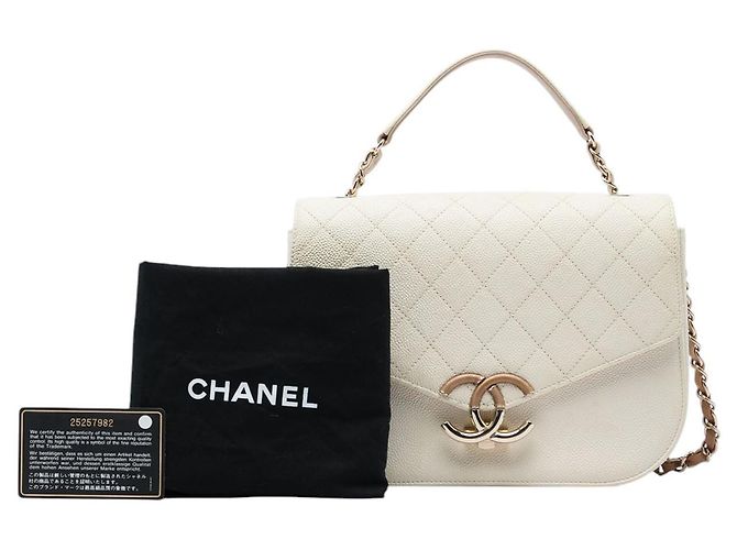 Chanel White Paris Cuba Medium Quilted Caviar Thread Around Flap Bianco Crudo - vista 6