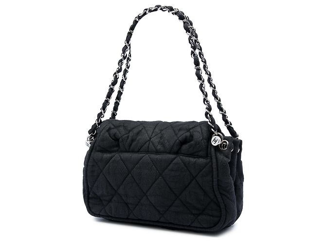 Chanel Black Medium Textured Nylon Bubble Quilt Accordion Flap Nero - vista 2