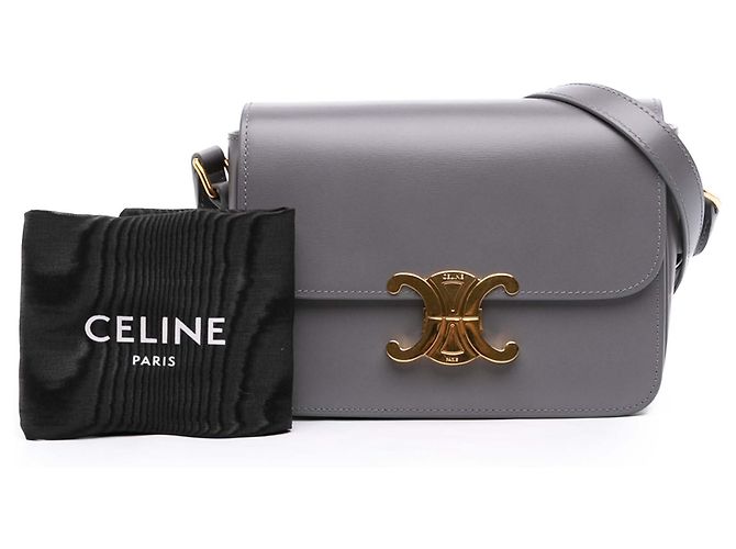 Céline Celine Gray Teen Shiny Calfskin Triomphe Crossbody - vista 7