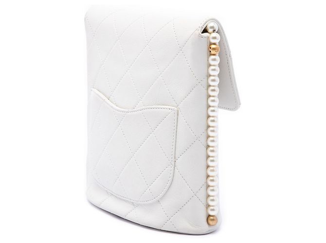 Chanel White Small Quilted Calfskin About Pearls Hobo Bianco - vista 2