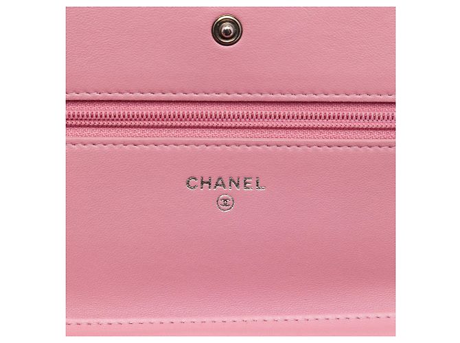 Chanel Boy Wallet On Chain aus rosa gestepptem Lammleder Pink - Ansicht 5