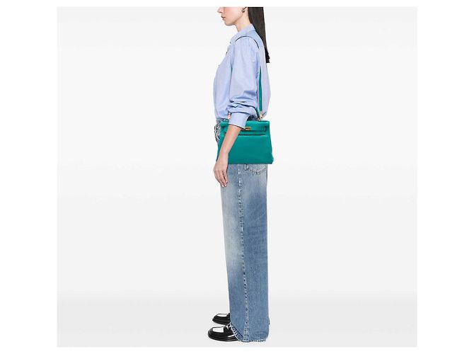 Hermès Blue Clemence Kelly II Retourne 28 Turchese - vista 7