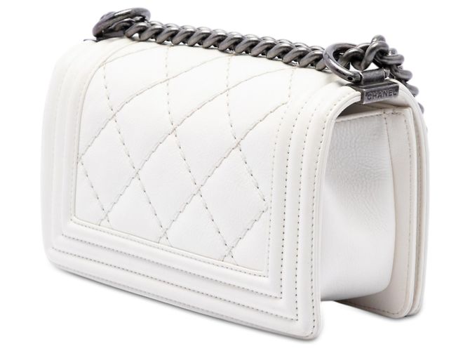 Chanel White Small Calfskin Double Stitch Boy Flap Bianco - vista 2