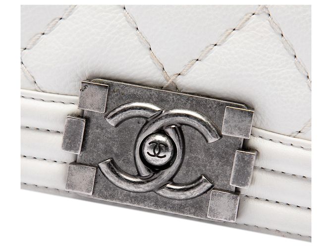 Chanel White Small Calfskin Double Stitch Boy Flap Bianco - vista 5
