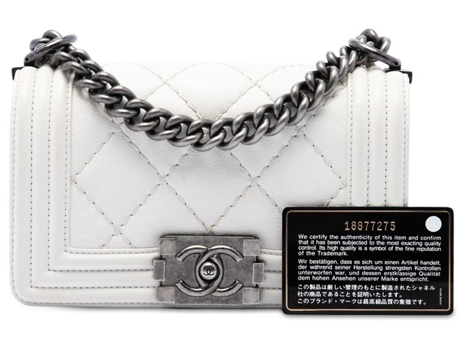 Chanel White Small Calfskin Double Stitch Boy Flap Bianco - vista 7