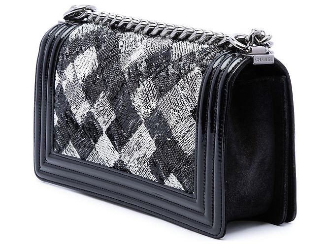 Chanel Black Old Medium Sequin And Patent Boy Flap Nero - Ansicht 2