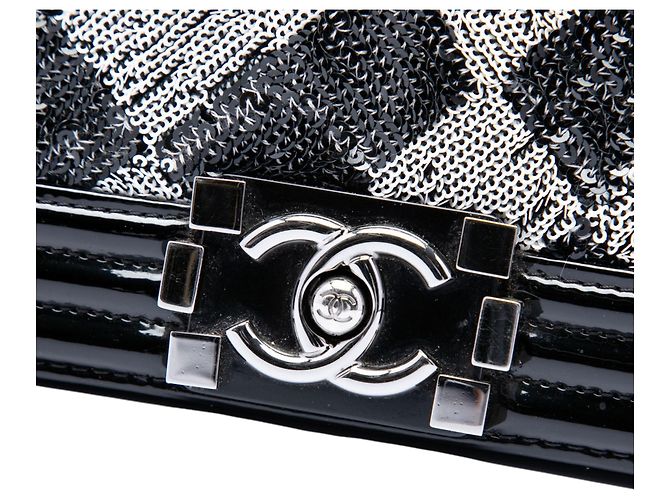 Chanel Black Old Medium Sequin And Patent Boy Flap Nero - Ansicht 5