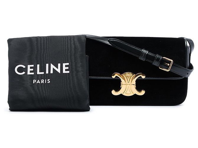 Céline Borsa a tracolla Claude in velluto nero Celine - vista 6