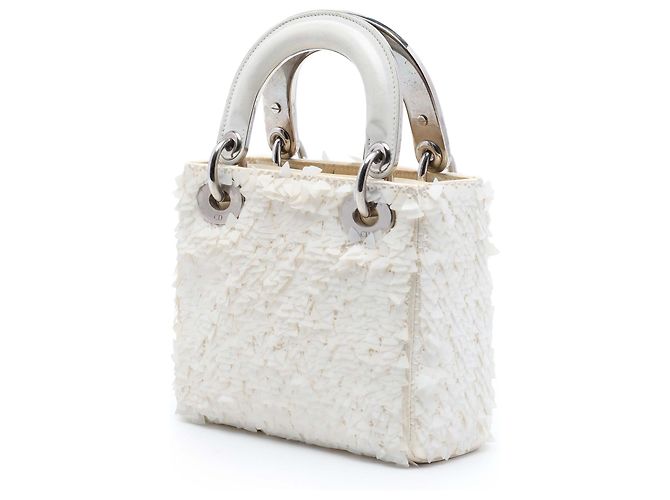 Dior Mini Lady Dior in pelle d'agnello satinata bianca decorata Bianco - vista 2