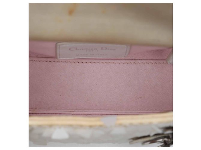 Dior Mini Lady Dior in pelle d'agnello satinata bianca decorata Bianco - vista 4