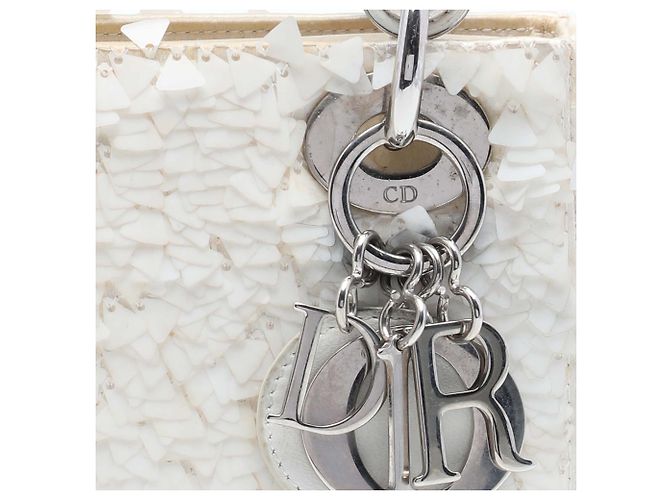 Dior Mini Lady Dior in pelle d'agnello satinata bianca decorata Bianco - vista 6