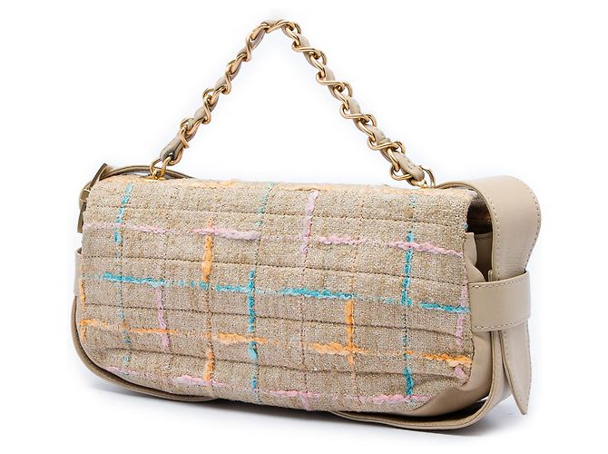 Borsa Chanel Mademoiselle in Tweed Beige Chocolate Bar - vista 2