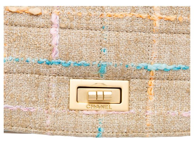 Borsa Chanel Mademoiselle in Tweed Beige Chocolate Bar - vista 5