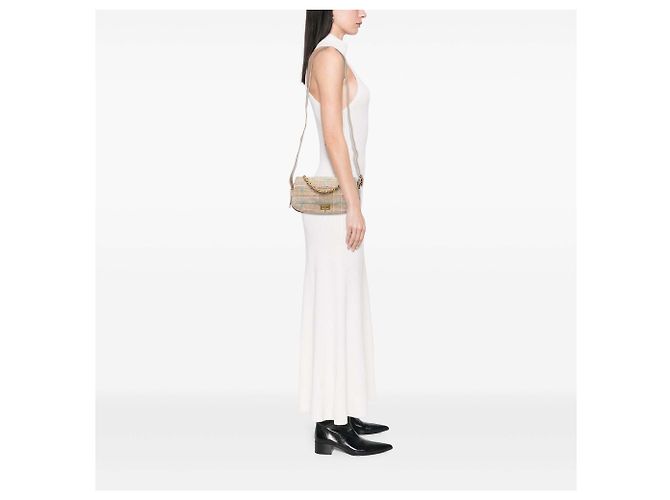 Borsa Chanel Mademoiselle in Tweed Beige Chocolate Bar - vista 6