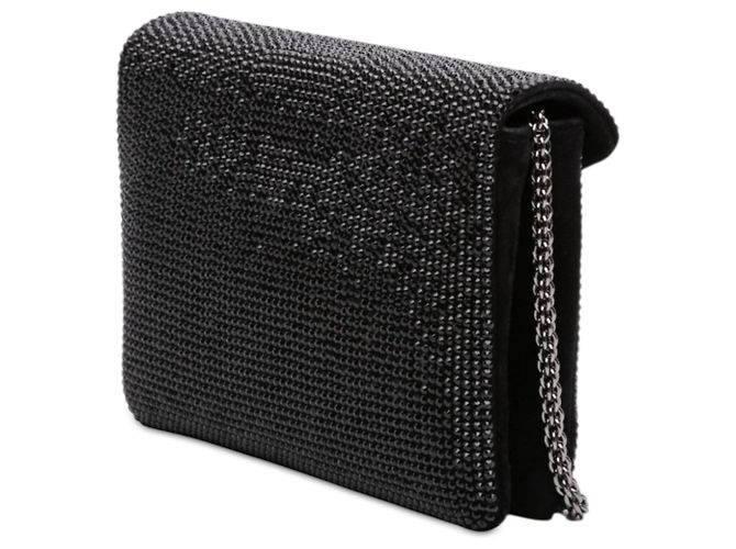 Clutch Valentino One Stud piccola in camoscio nero con cristalli e catena - vista 2