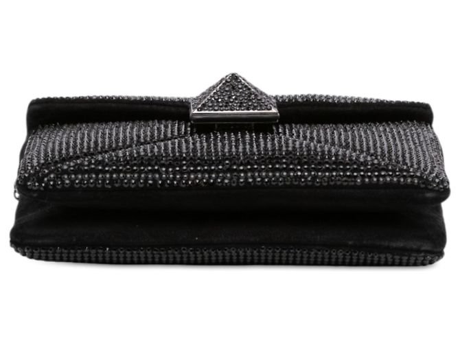 Clutch Valentino One Stud piccola in camoscio nero con cristalli e catena - vista 3