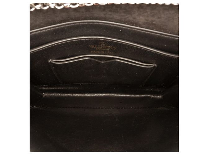 Clutch Valentino One Stud piccola in camoscio nero con cristalli e catena - vista 4