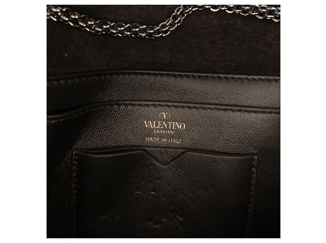 Clutch Valentino One Stud piccola in camoscio nero con cristalli e catena - vista 5