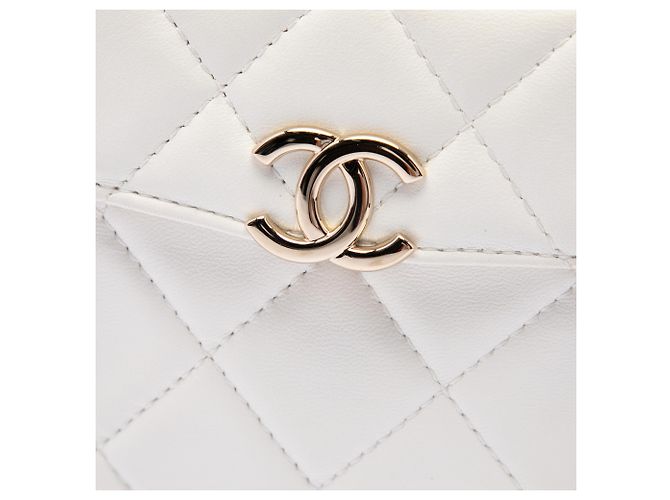 Borsa Chanel Secret Box Small in pelle d'agnello matelassé bianca con CC Bianco - vista 5