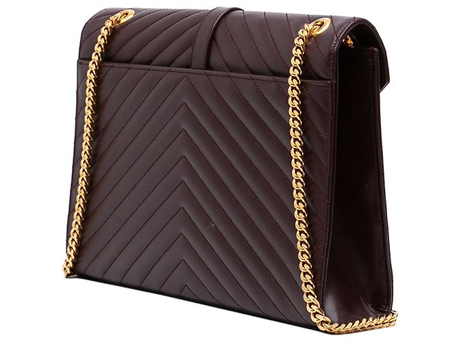 Borsa a Busta Saint Laurent Red Large Chevron Grain de Poudre Monogram Rosso Bordò - vista 2