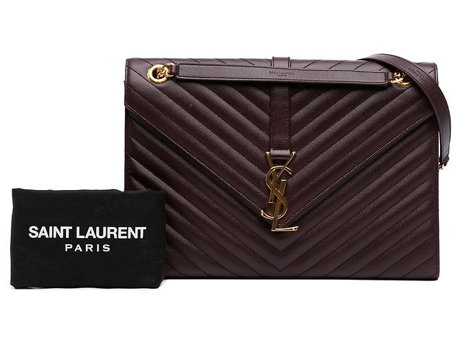 Borsa a Busta Saint Laurent Red Large Chevron Grain de Poudre Monogram Rosso Bordò - vista 7